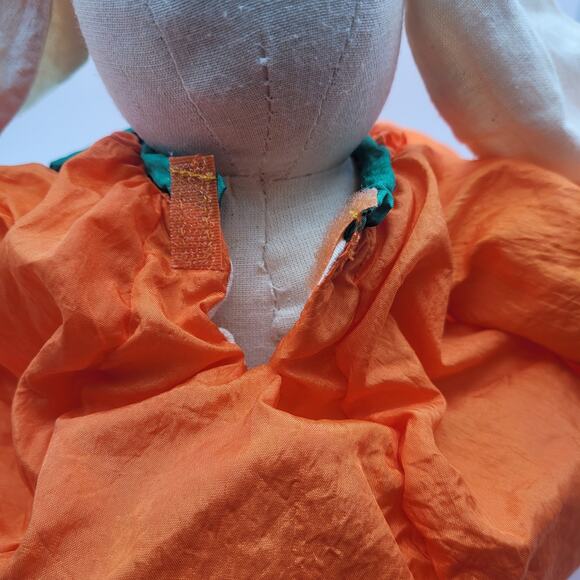 Vintage Halloween Nostalgic Bunny Rabbit Dressed As Pumpkin Outfit Puffy Plush - Picture 5 of 7